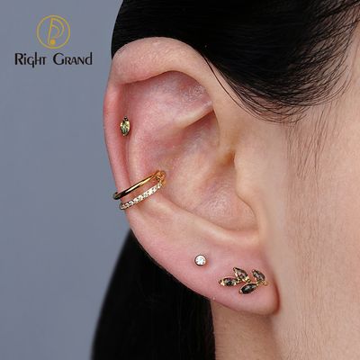 Right Grand ASTM F136 Titanium 16G Internal Thread Leaf Stud Earring Natural Moss Agate Marquise Helix Conch Tragus Cartilage Piercing Jewelry