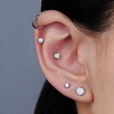 Right Grand ASTM F136 Titanium 3/4/5mm Opal Flat Back Earring 16G Dainty Tragus Nose Cartilage Medusa Stud Lip Piercing Jewelry