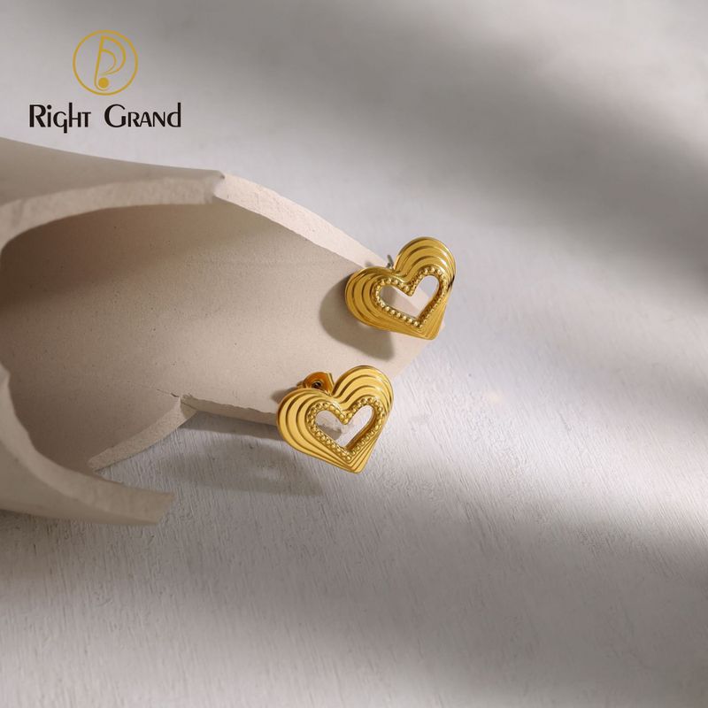 Right Grand Summer Ins Style Stainless Steel Hollow love Heart Earrings
