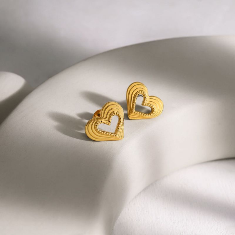 Right Grand Summer Ins Style Stainless Steel Hollow love Heart Earrings