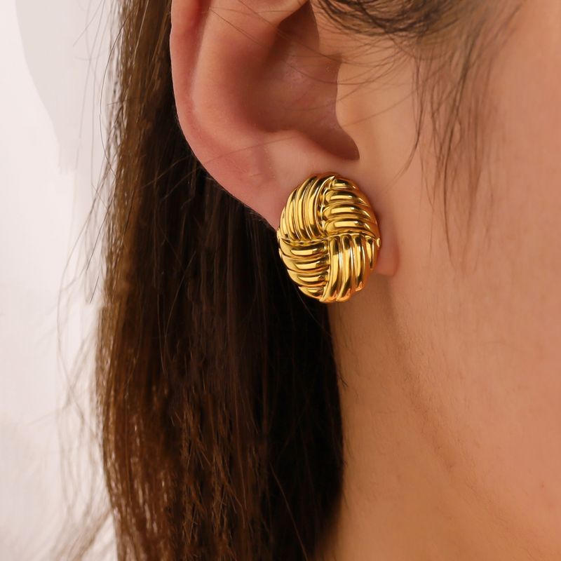 Right Grand Fashion Jewelry Stainless Steel Round Geometric Texture Statement Stud Earrings