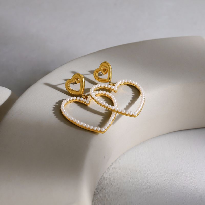 Right Grand New love Earrings Stainless Steel Hypoallergenic Heart-shaped Pearl Earrings