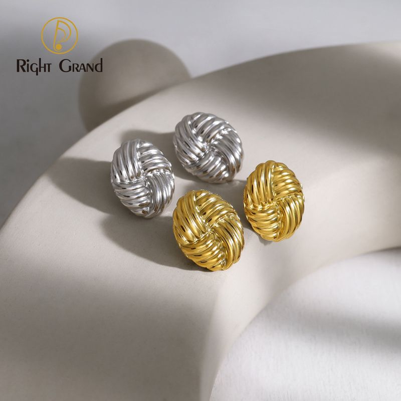 Right Grand Fashion Jewelry Stainless Steel Round Geometric Texture Statement Stud Earrings