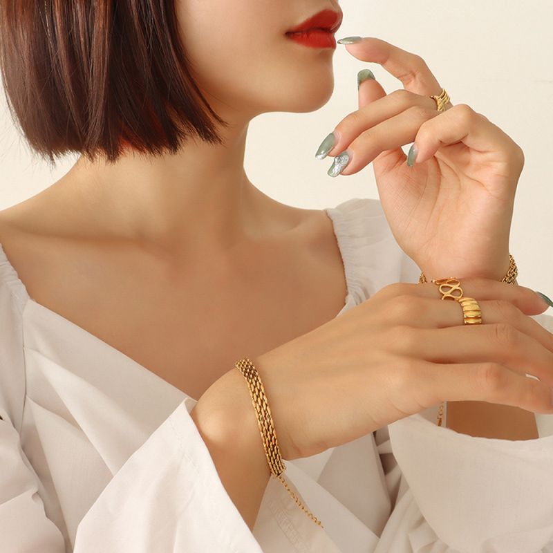 Right Grand Stainless Steel Gold Plated Wide Chain Bracelets