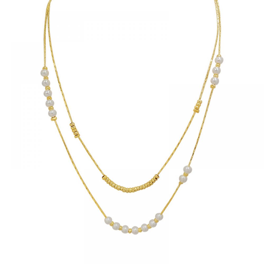Right Grand Fashion Jewelry Stainless Steel 2025 Collier Perle Gold Plated Double Layer Pearl Necklace