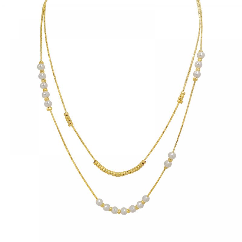 Right Grand Fashion Jewelry Stainless Steel 2025 Collier Perle Gold Plated Double Layer Pearl Necklace