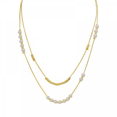 Right Grand Fashion Jewelry Stainless Steel 2025 Collier Perle Gold Plated Double Layer Pearl Necklace