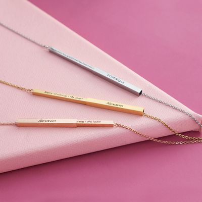 Right Grand Valentines Mothers Day Custom Gifts Gold Plating Flexible 3D Stainless Steel Engraved Blank Bar Necklace