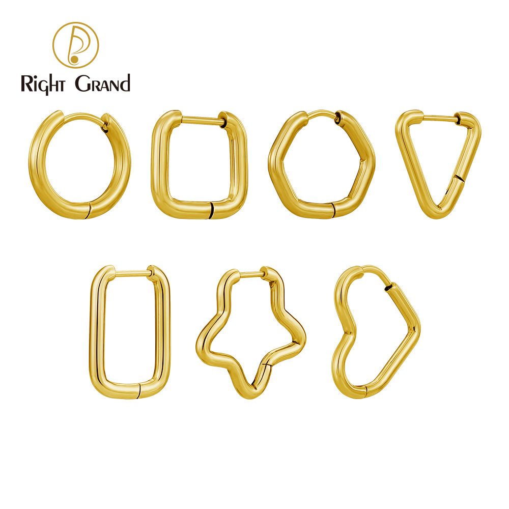 Right Grand Stainless Steel Jewelry PVD 18K Gold Plated Simple Smooth Heart Rectangle Triangle Square Huggie Hoop Earrings