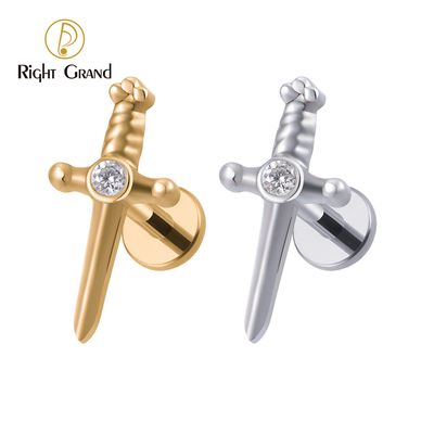 Right Grand ASTM F136 Titanium 16G Internally Threaded CZ Sword Earring Labret Lip Dagger Ear Studs Piercing Tragus Helix Cartilage Earring Right Grand ASTM F136 Titanium 16G Internally Threaded CZ Sword Earring Labret Lip Dagger Ear Studs Piercing Tragus Helix Cartilage Earring