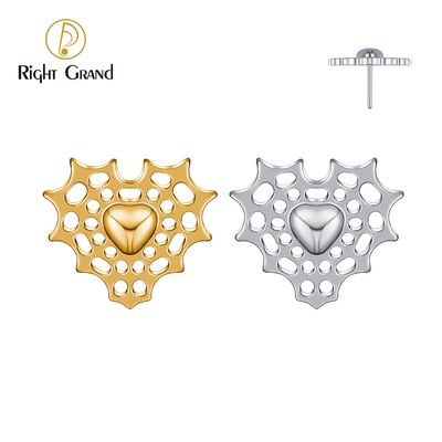 Right Grand ASTM F136 Titanium Threadless Push Pin Spider web Heart Top End for Tragus Helix Cartilage Nose Stud Ring Piercing