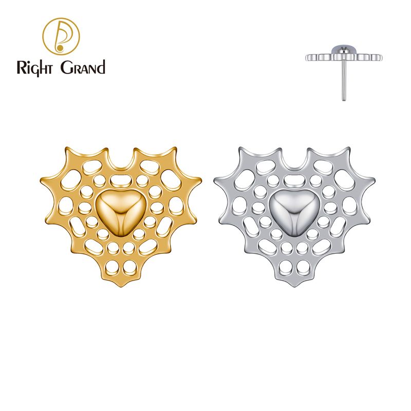 Right Grand ASTM F136 Titanium Threadless Push Pin Spider web Heart Top End for Tragus Helix Cartilage Nose Stud Ring Piercing
