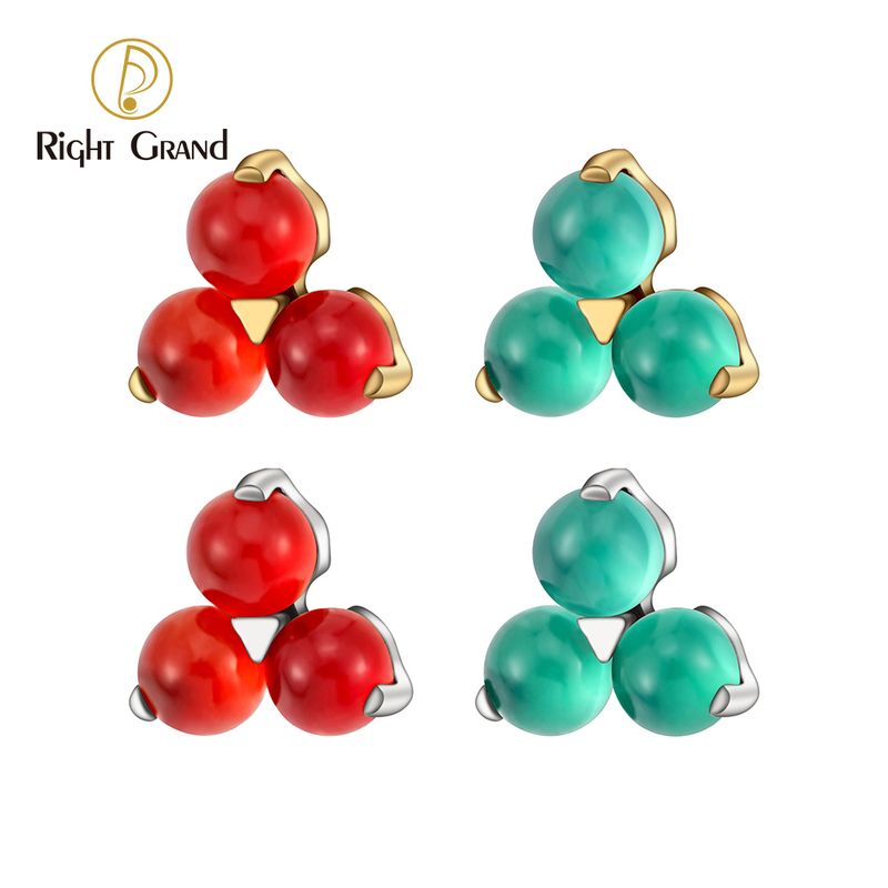 Right Grand ASTM F136 Titanium 16G  Internal Threaded Triple Dot Cartilage Earring Green Aventurine Carnelian Helix Tragus Labret Stud Piercing Ends