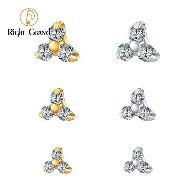 Right Grand ASTM F136 Titanium 16G  Internal Threaded Trinity CZ Helix Tragus Labret Stud Piercing top