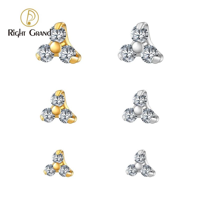 Right Grand ASTM F136 Titanium 16G  Internal Threaded Trinity CZ Helix Tragus Labret Stud Piercing top