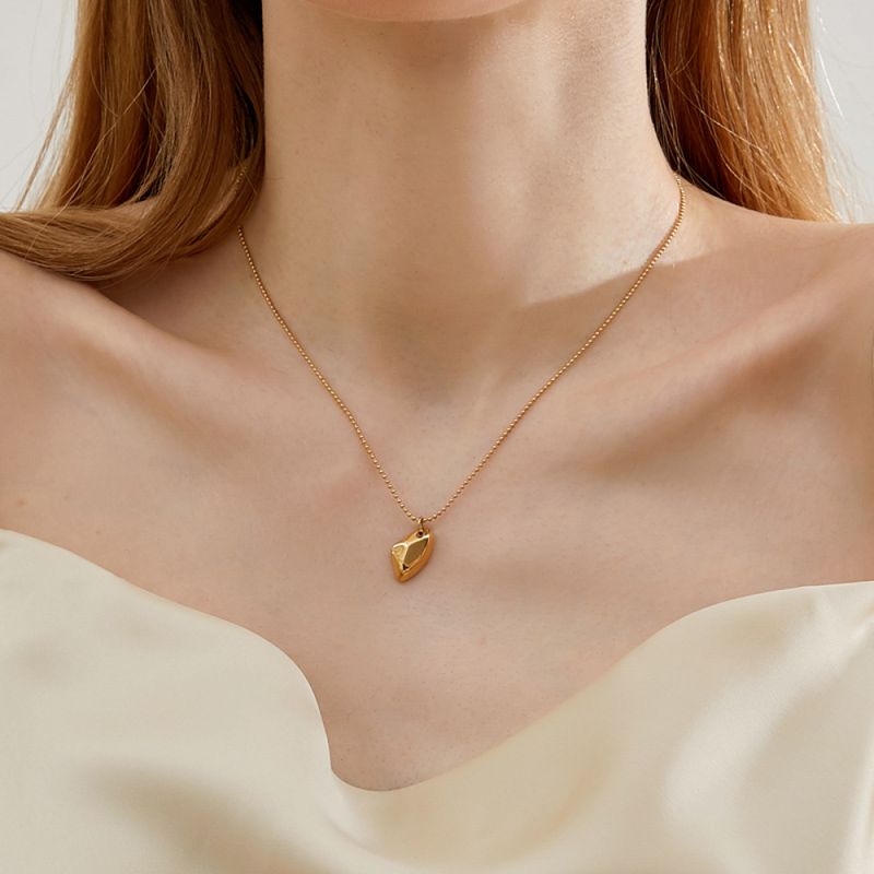 Right Grand Simple Quality Stainless Steel 18k Gold Plated Jewelry Irregular Square Solid Pendant Bead Chain Necklace