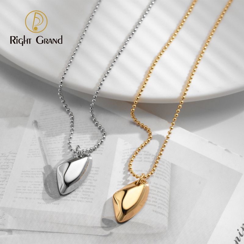 Right Grand Simple Quality Stainless Steel 18k Gold Plated Jewelry Irregular Square Solid Pendant Bead Chain Necklace