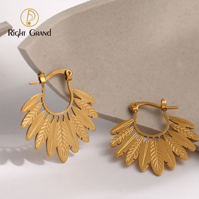 Right Grand Fashion Jewelry Gold Plated Stainless Steel Simple Ethnic Wind Maple Leaf Drop Earrings