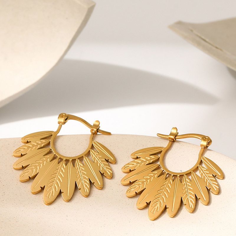 Right Grand Fashion Jewelry Gold Plated Stainless Steel Simple Ethnic Wind Maple Leaf Drop Earrings