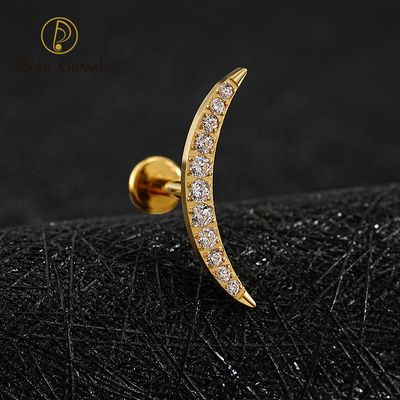 Right Grand ASTM F136 Titanium Internal Thread New Moon CZ Cartilage Earring 16G Labret Tragus Helix Flat Back Piercing