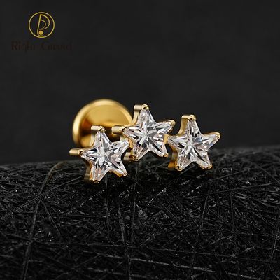 Right Grand ASTM F136 Titanium 16G Internal Threaded Triple Star Cluster Cartilage Earring 16G Flat Back Labret Stud Tragus Helix Piercing Jewelry