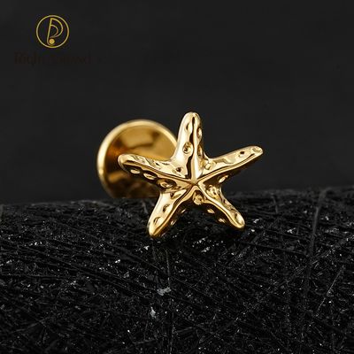 Right Grand ASTM F136 Titanium 16G Internal Threaded Starfish Cartilage Earring 16G Flat Back Labret Stud Tragus Helix Piercing Jewelry