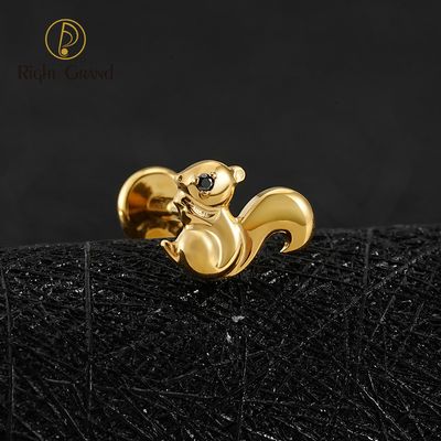 Right Grand ASTM F136 Titanium Internal Thread Squirrel Cartilage Earring 16G Labret Tragus Helix Flat Back Piercing