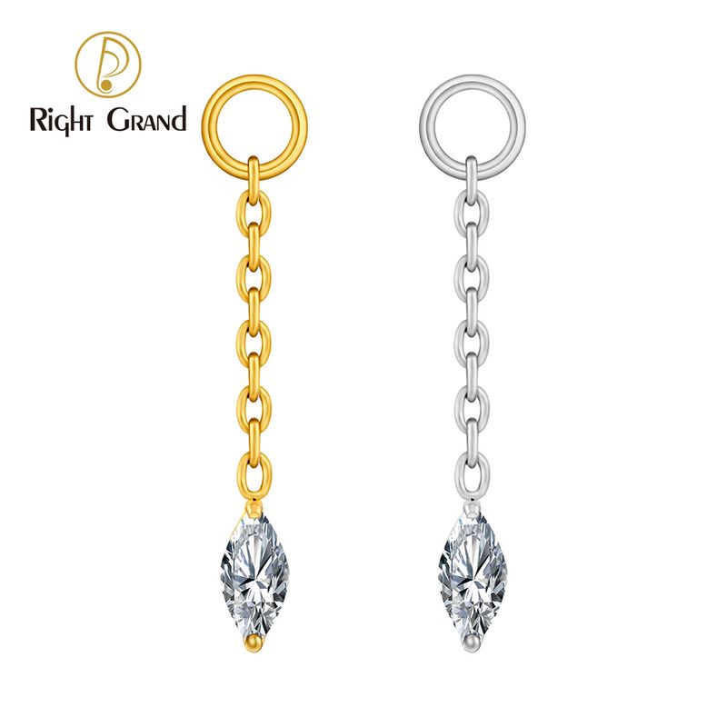 Right Grand ASTM F136 Titanium Earring Chain with Dangling Marquise CZ Charm for Labret Stud Hoop Nose Clicker Piercing Jewelry