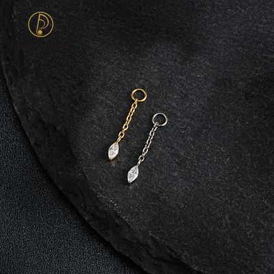 Right Grand ASTM F136 Titanium Earring Chain with Dangling Marquise CZ Charm for Labret Stud Hoop Nose Clicker Piercing Jewelry
