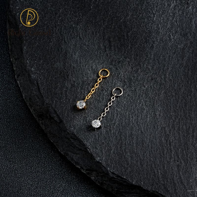Right Grand ASTM F136 Titanium Chain Round CZ Pendant Charm for Ear Lobe Dangle Hoop Huggie Earrings Piercing Jewelry