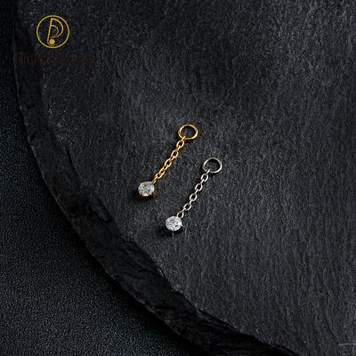 Right Grand ASTM F136 Titanium Chain Round CZ Pendant Charm for Ear Lobe Dangle Hoop Huggie Earrings Piercing Jewelry