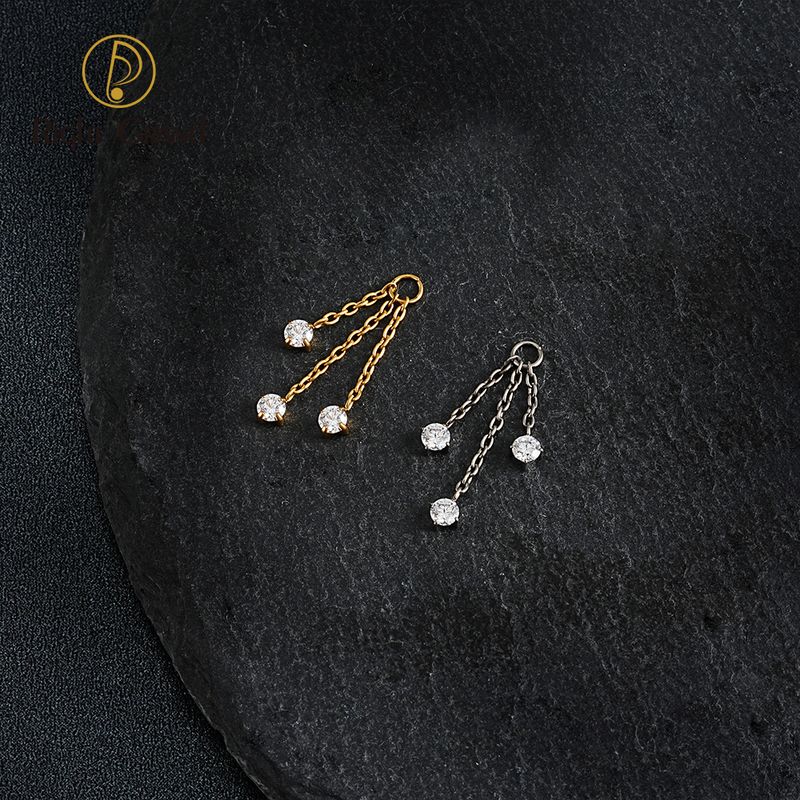Right Grand ASTM F136 Titanium Triple Chain CZ Pendant Charm for Ear Lobe Dangle Hoop Huggie Earrings
