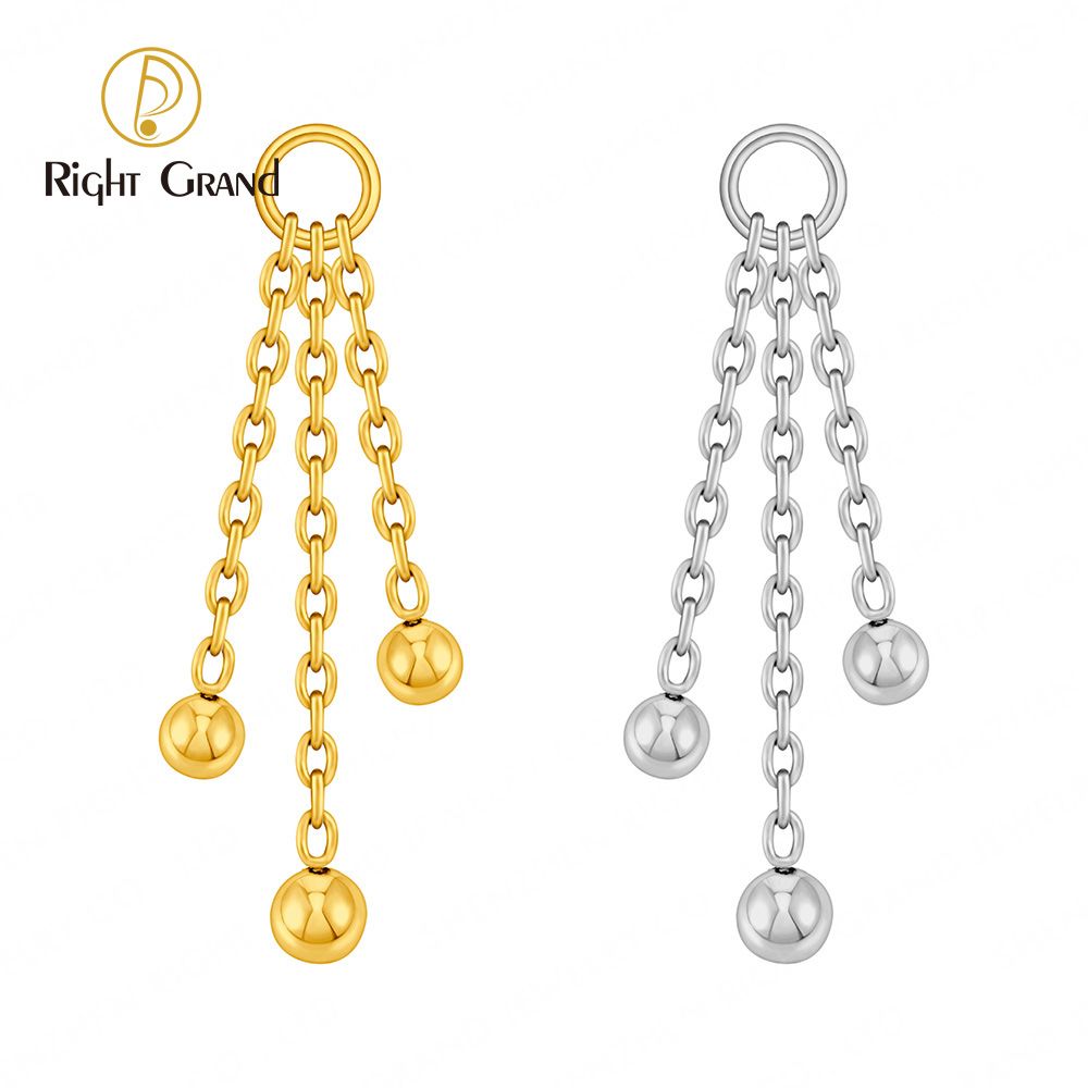 Right Grand ASTM F136 Titanium Triple Chain Ball Pendant Charm for Ear Lobe Dangle Hoop Huggie Earrings