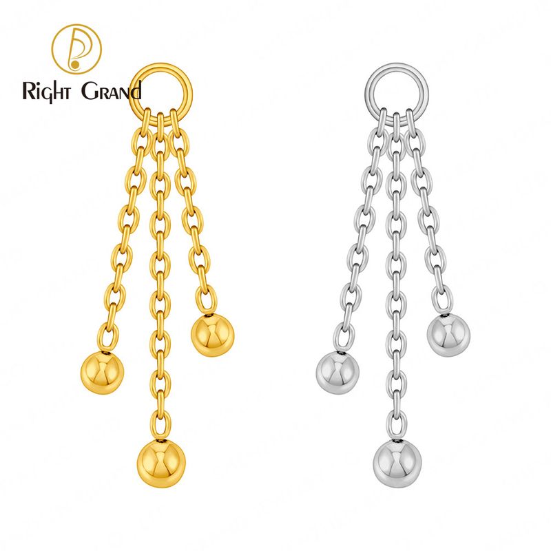 Right Grand ASTM F136 Titanium Triple Chain Ball Pendant Charm for Ear Lobe Dangle Hoop Huggie Earrings