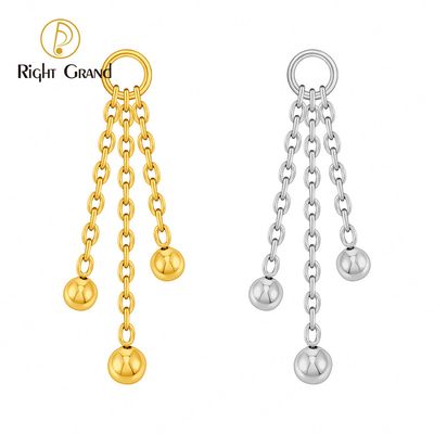 Right Grand ASTM F136 Titanium Triple Chain Ball Pendant Charm for Ear Lobe Dangle Hoop Huggie Earrings