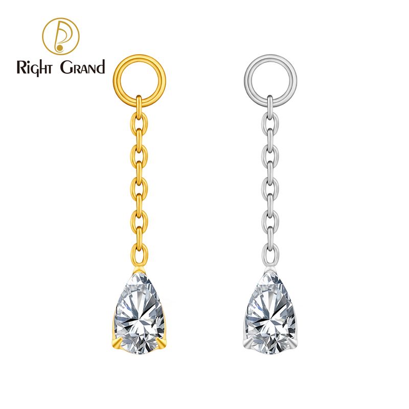 Right Grand ASTM F136 Titanium Waterdrop CZ Dangle Chain Earring Charm Pendant for Upper Lobe Clicker Piercing Jewelry