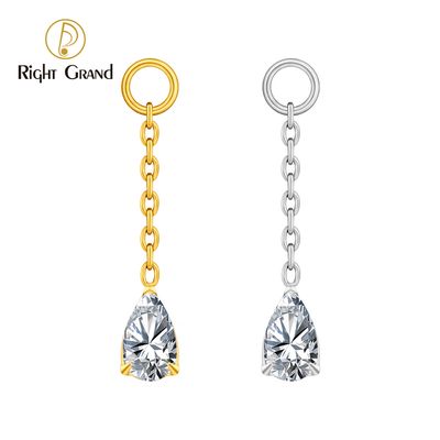 Right Grand ASTM F136 Titanium Waterdrop CZ Dangle Chain Earring Charm Pendant for Upper Lobe Clicker Piercing Jewelry