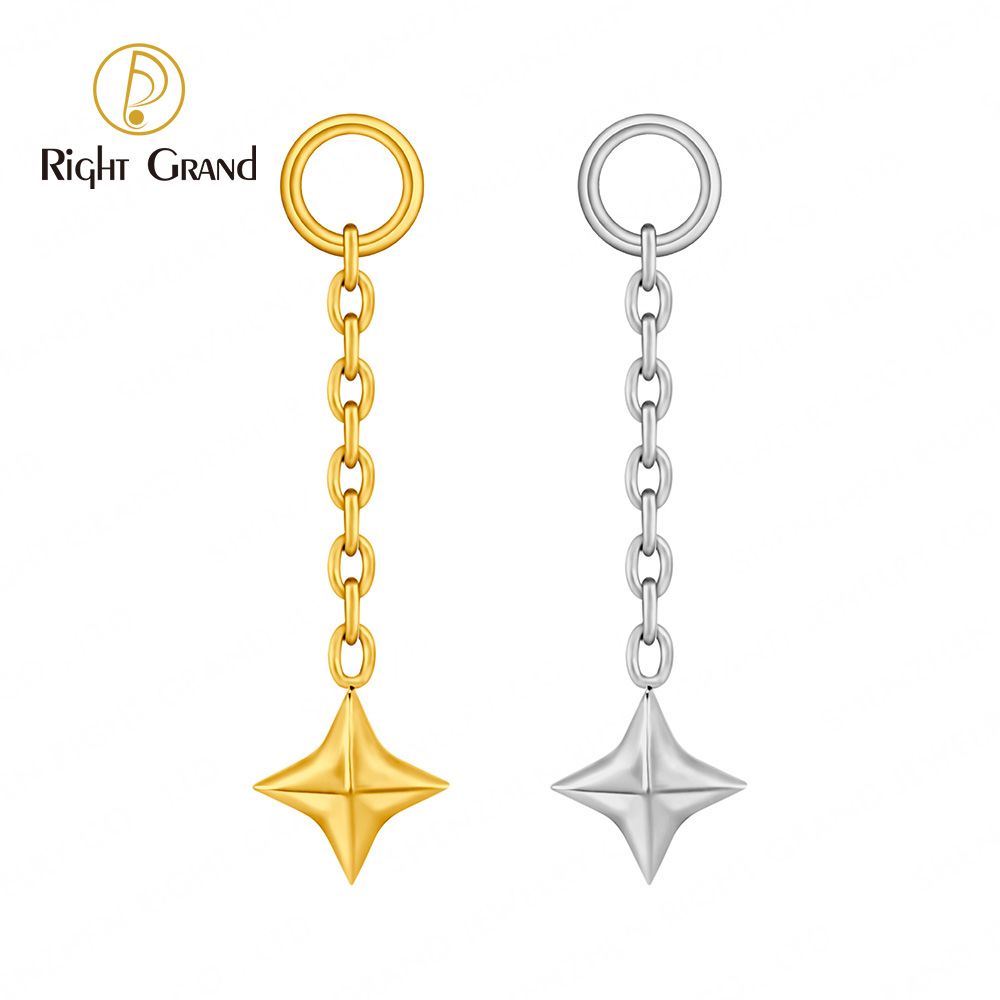 Right Grand ASTM F136 Titanium Chain Star Pendant Charm for Ear Lobe Dangle Hoop Huggie Earrings Piercing Jewelry