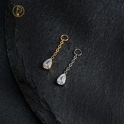 Right Grand ASTM F136 Titanium Waterdrop CZ Dangle Chain Earring Charm Pendant for Upper Lobe Clicker Piercing Jewelry