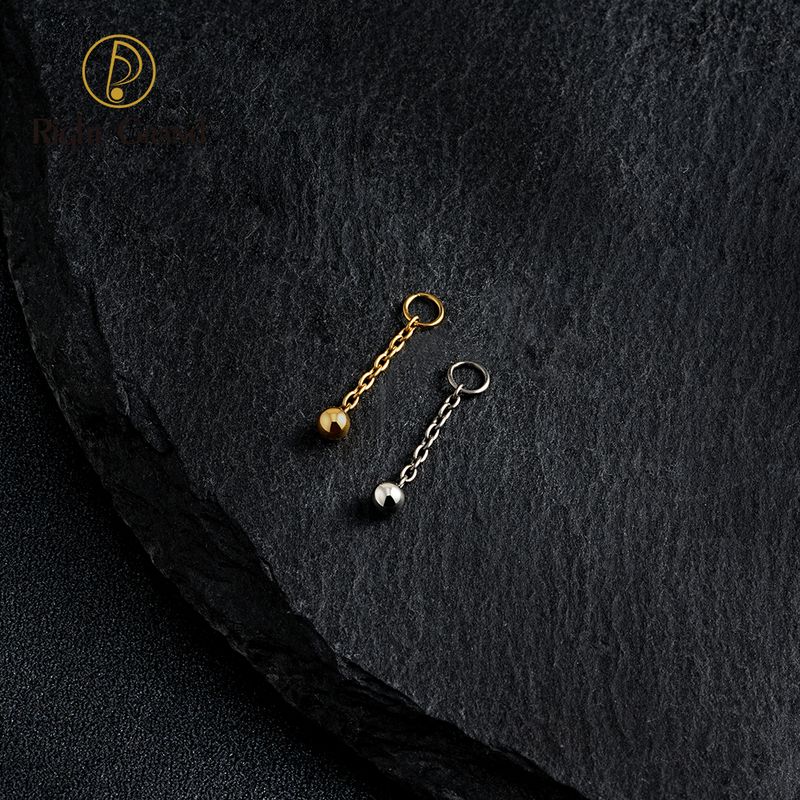 Right Grand ASTM F136 Titanium Chain Ball Pendant Charm for Ear Lobe Dangle Hoop Huggie Earrings Piercing Jewelry