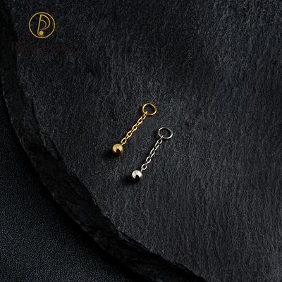 Right Grand ASTM F136 Titanium Chain Ball Pendant Charm for Ear Lobe Dangle Hoop Huggie Earrings Piercing Jewelry