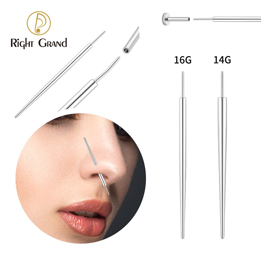 Right Grand ASTM F136 Titanium Threadless Labret Insertion Pin Self Piercing Taper Guide Needle Tool for 14/16G/18G/20G Push Back Post