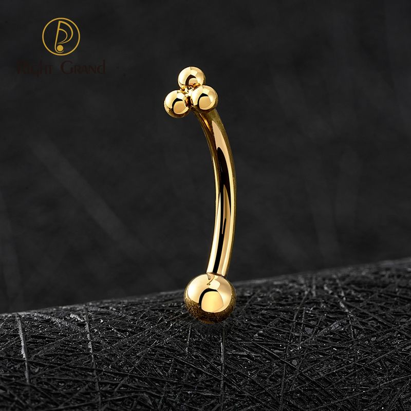 Right Grand ASTM F136 Titanium Trinity Bead Ashley Lip Stud 16G Curved Barbell Helix Cartilage Medusa Labret Rook Ear Piercing