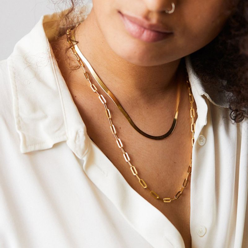 Right Grand Fashion Simple Jewelry Gold Plated Stainless Steel Paper Clip Necklace