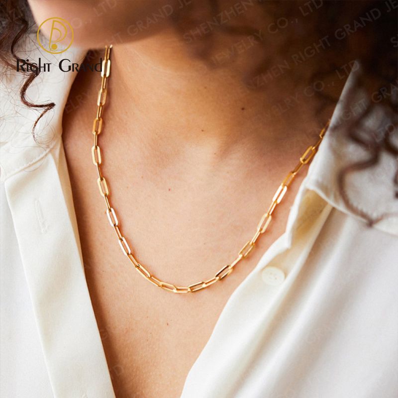 Right Grand Fashion Simple Jewelry Gold Plated Stainless Steel Paper Clip Necklace