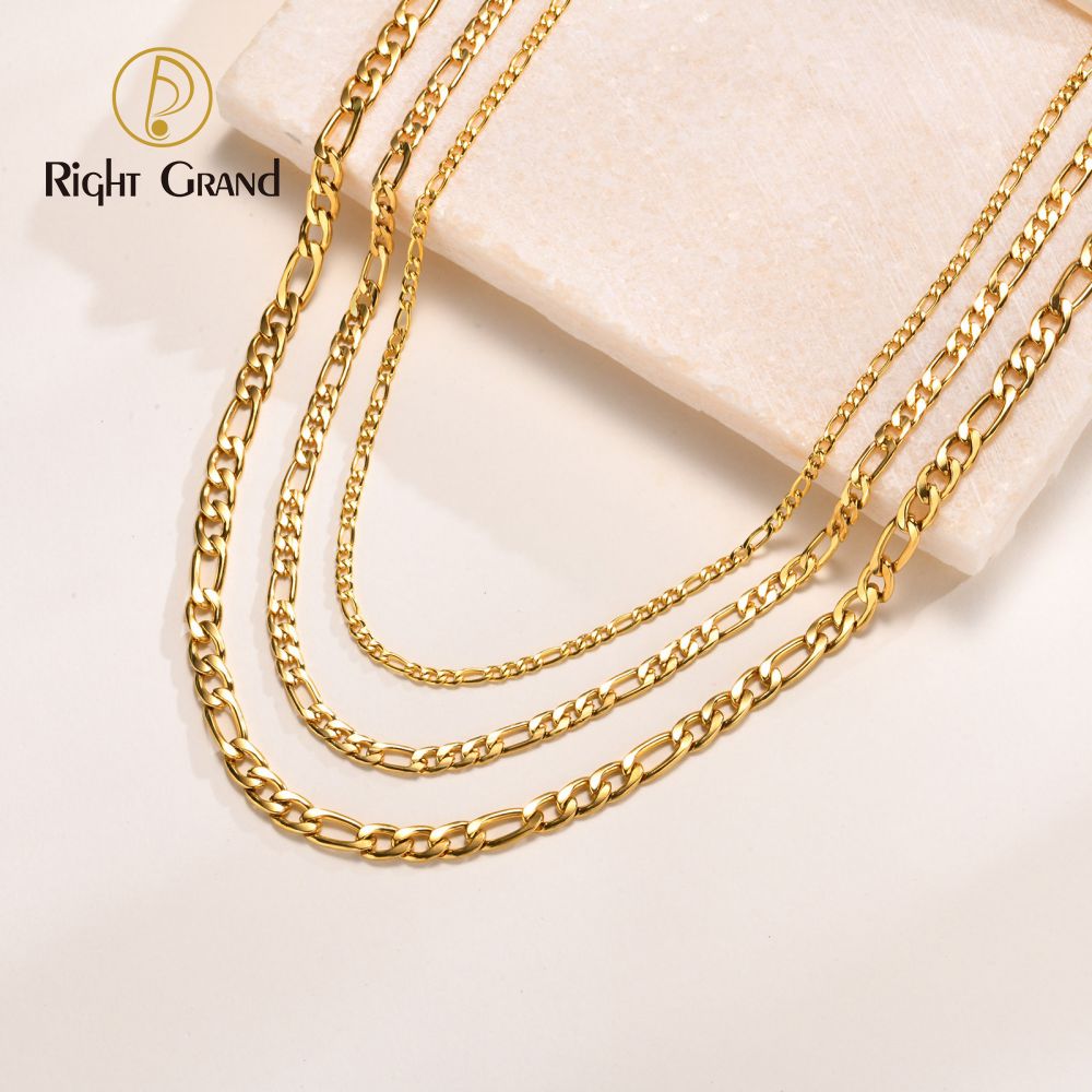 Right Grand Fashion Jewelry Gold Plated Stainless Steel Figaro Chain Necklace