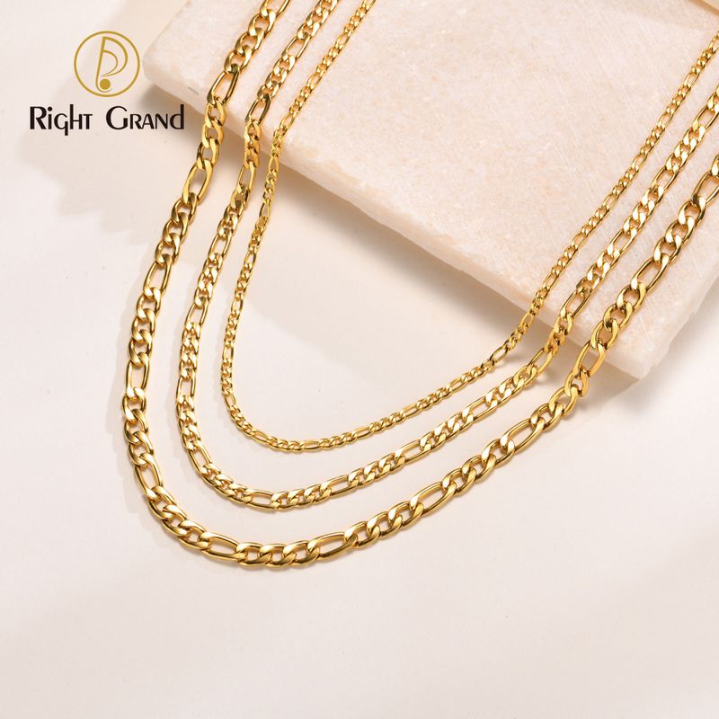 Right Grand Fashion Jewelry Gold Plated Stainless Steel Figaro Chain Necklace