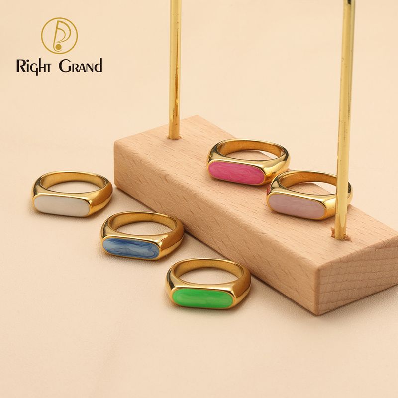 Right Grand Women Jewelry Fashion Colorful Dripping Oil PVD Gold Plated Stainless Steel Enamel Ring