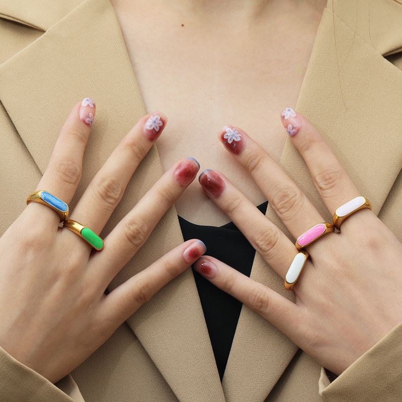 Right Grand Women Jewelry Fashion Colorful Dripping Oil PVD Gold Plated Stainless Steel Enamel Ring