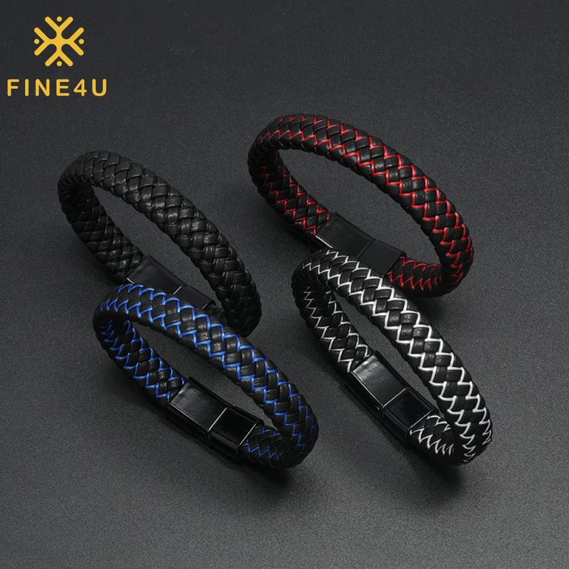 Right Grand Personalized Pulseras De Cuero Para Hombres Magnetic Clasp Colorful Braided Mens PU Leather Bracelet